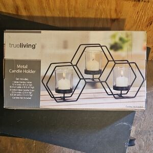 Trueliving Black Metal Hexagonal Candle Holder Set